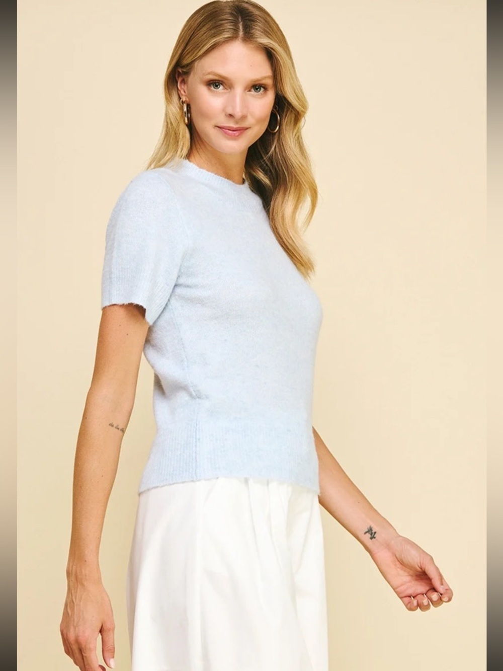 Pinch Soft blue Short Sleeve Knit Sweater